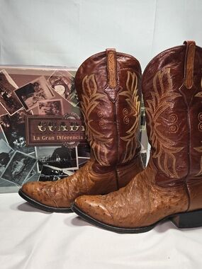 CUADRA Mens Full Quill Ostrich Leather Ponted Toe Western Cowboy Boots Size 11